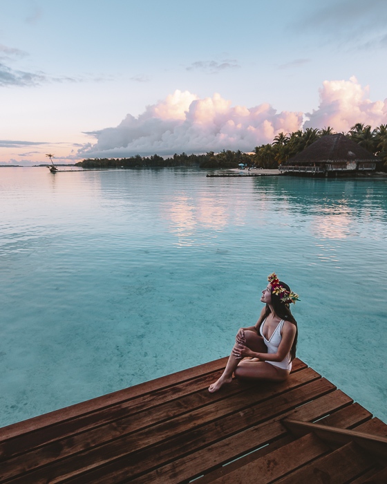 Four Seasons Bora Bora cotton candy clouds sunrise by Dancing the Earth