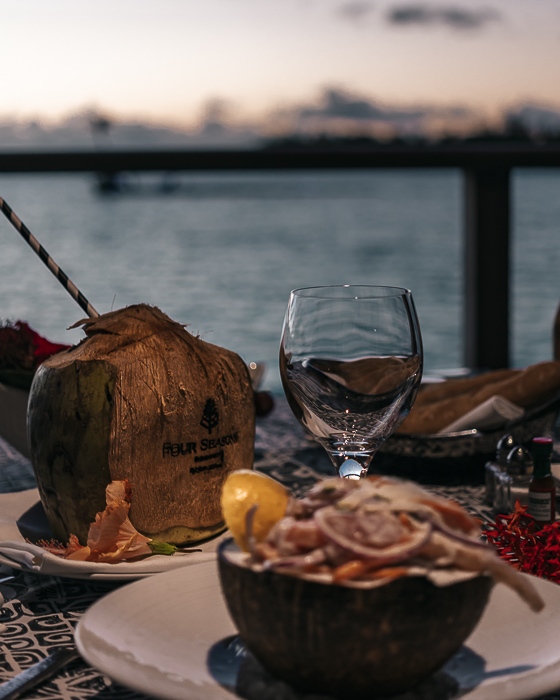 Four Seasons Bora Bora dinner coconut rawfish by Dancing the Earth