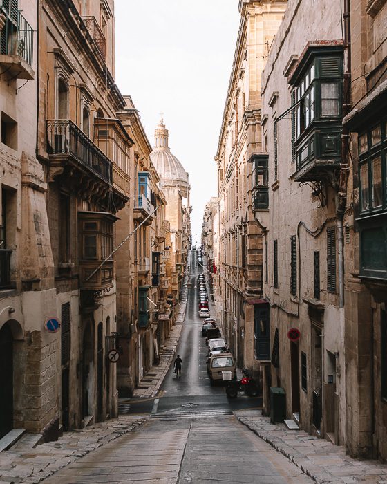 Malta travel guide Valletta street with view on the Cathedral by Dancing the Earth