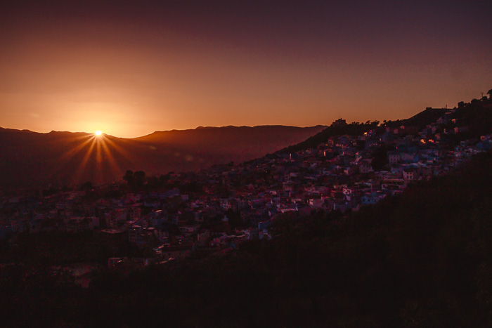 Morocco travel guide Chefchaouen sunset from Spanish mosque by Dancing the Earth
