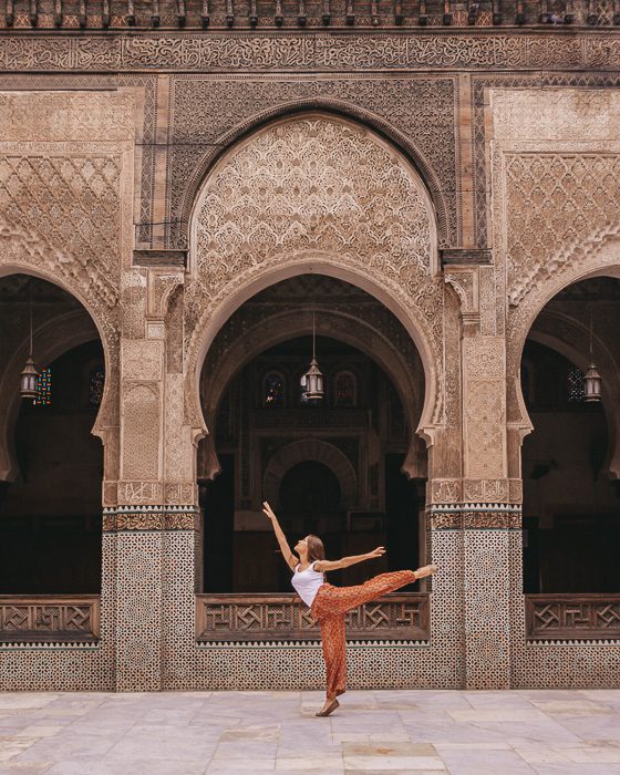 Morocco travel guide Fes Bou Inania Medersa carved wood and tiles walls by Dancing the Earth