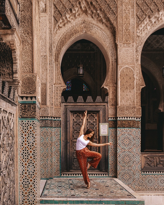 Morocco travel guide tiled corner of Bou Inania Medersa in Fes by Dancing the Earth