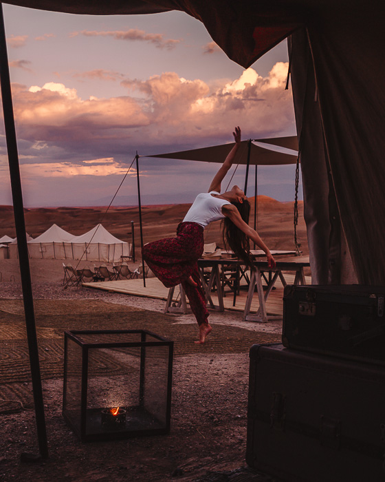 Morocco travel guide Scarabeo Camp sunset by Dancing the Earth