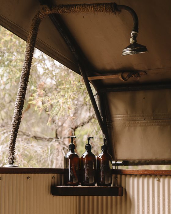 Paperbark Camp deluxe tent shower by Dancing the Earth