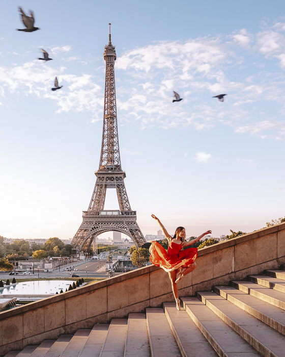 Paris in Summer Trocadero staircases at sunrise by Dancing the Earth