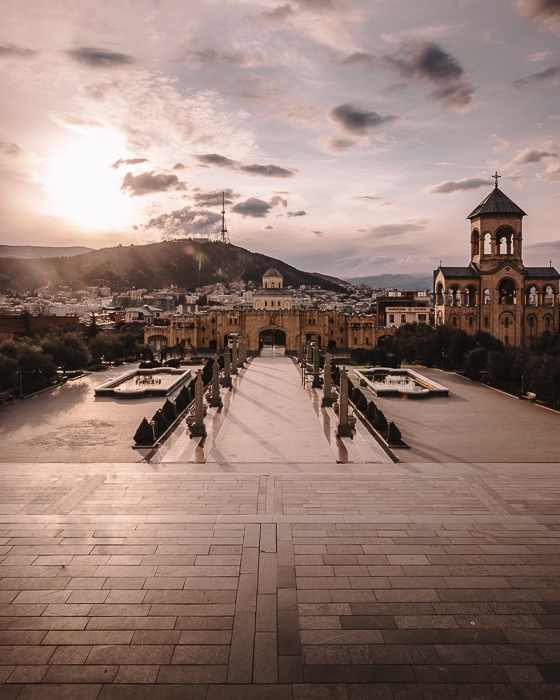 Tbilisi sunset from Sameba Cathedral by Dancing the Earth