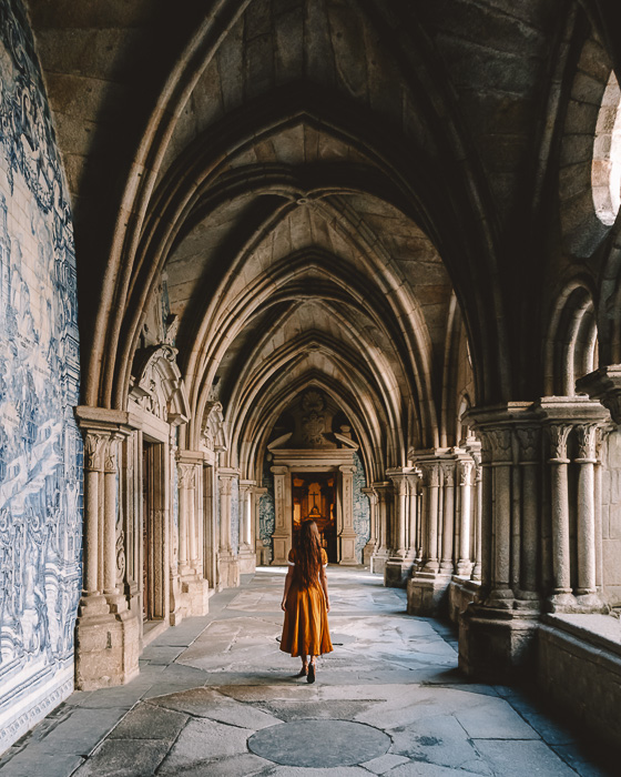 Porto weekend itinerary Se Cathedral arcades in cloister by Dancing the Earth