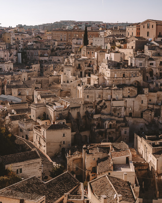 Golden hour on the Sassi di Matera from the Belvedere of the Cathedral