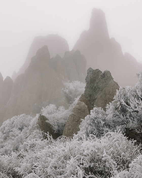 Clay Cliffs in the fog and snow, Dancing the Earth