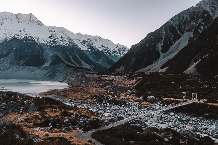 Hooker Valley track suspension bridge, Dancing the Earth