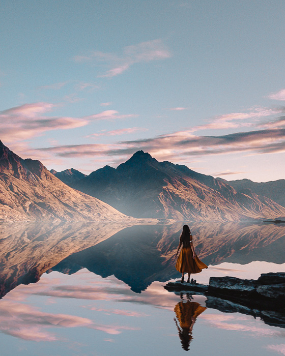 Cecile Peak reflecting in Lake Wakatipu, South Island, Dancing the Earth