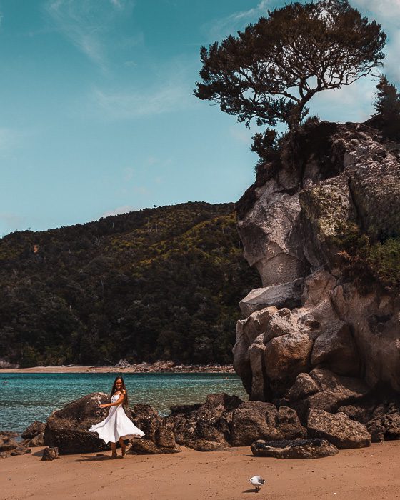 Dancing on the beach in Abel Tasman, Best day hikes in the South Island, Dancing the Earth