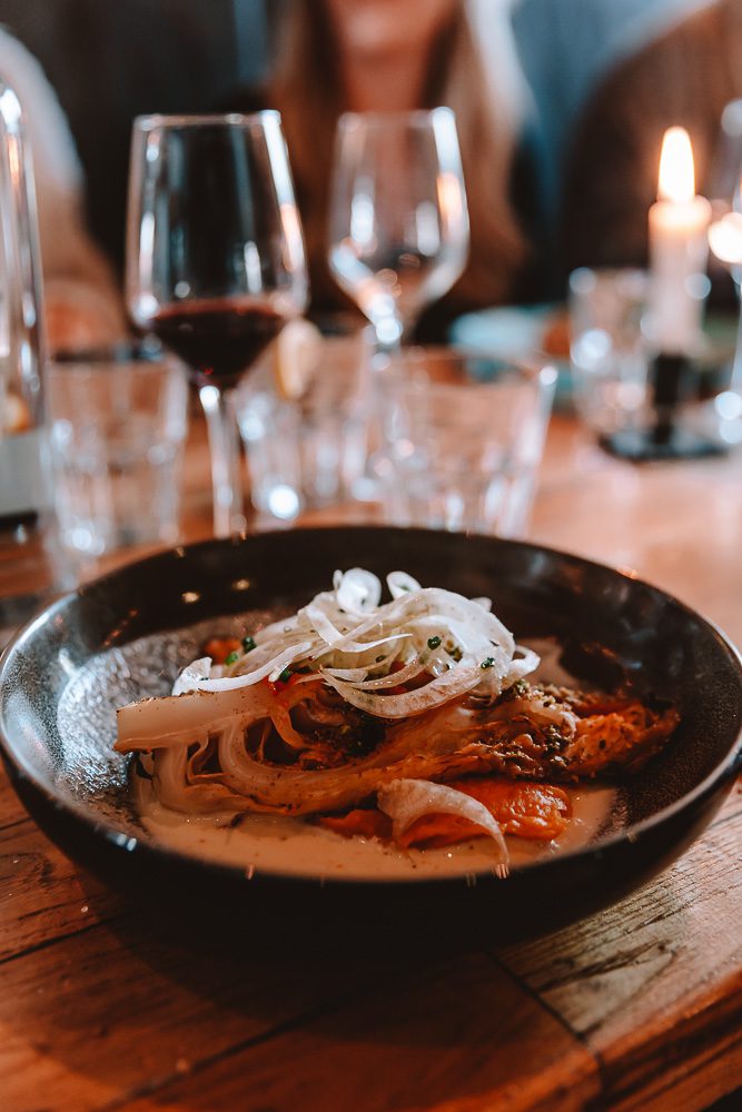 Roasted cabbage & kimchi at In De Waag restaurant, by Dancing The Earth