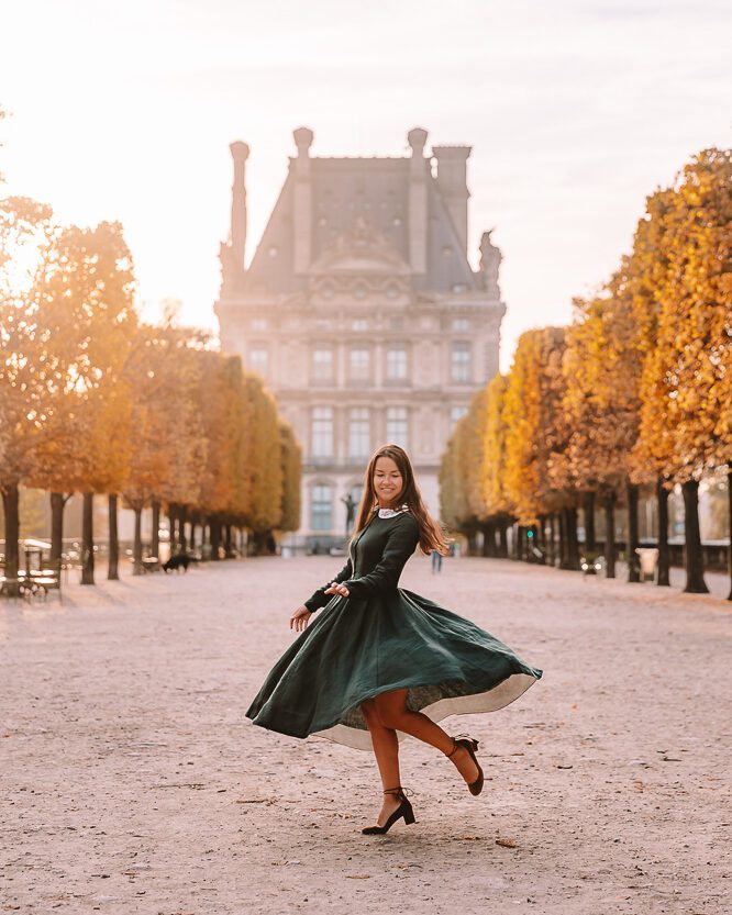 Sondeflor Classic dress with embroidered collar in evergreen, by DancingTheEarth