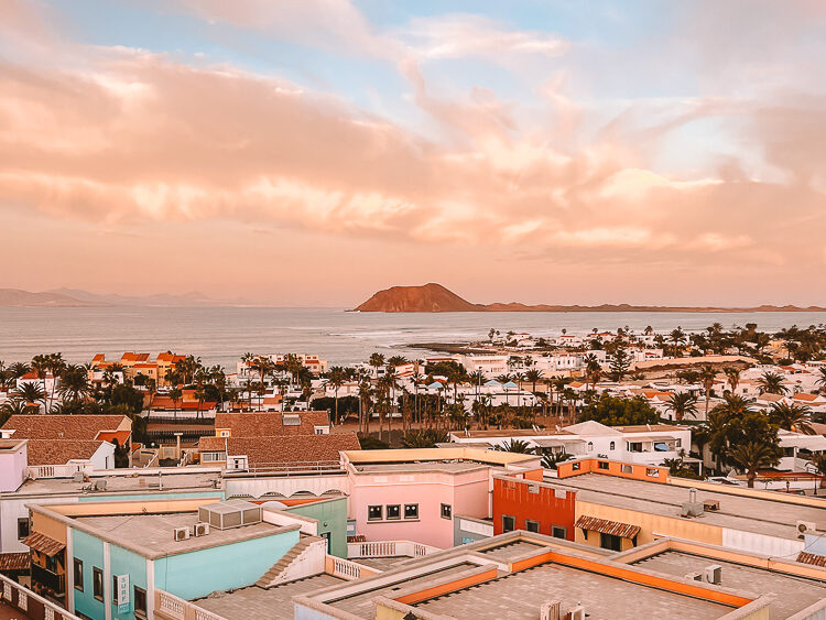 Corralejo, sunset on Lobos Island from Campanario, by Dancing the Earth
