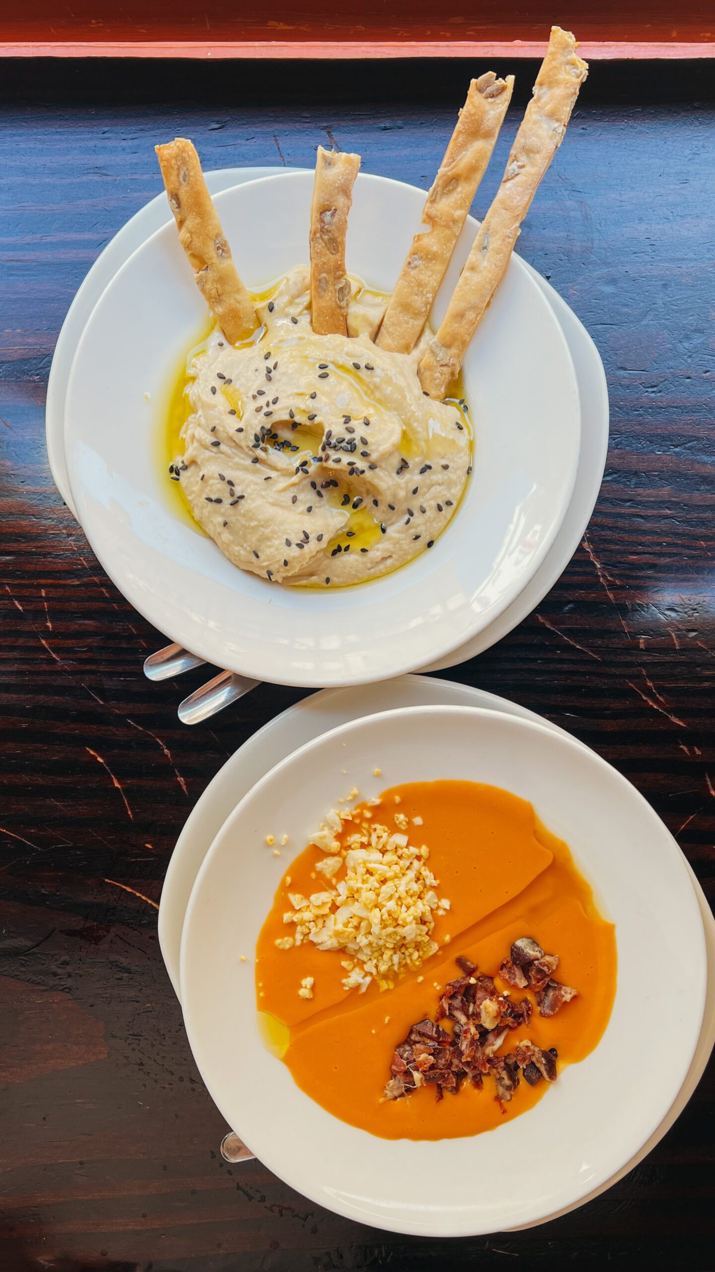 Seville weekend itinerary, salmorejo and hummus at La Bartola, by Dancing the Earth