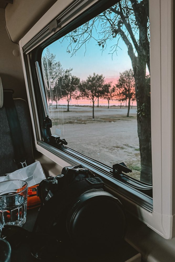 Andalusia road-trip itinerary, San Fernando freecamp sunset, by Dancing the Earth