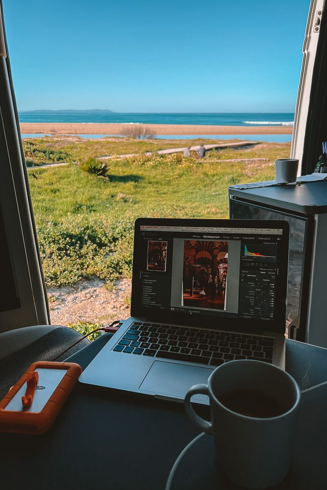Campervan Travel, working in the van, by Dancing the Earth