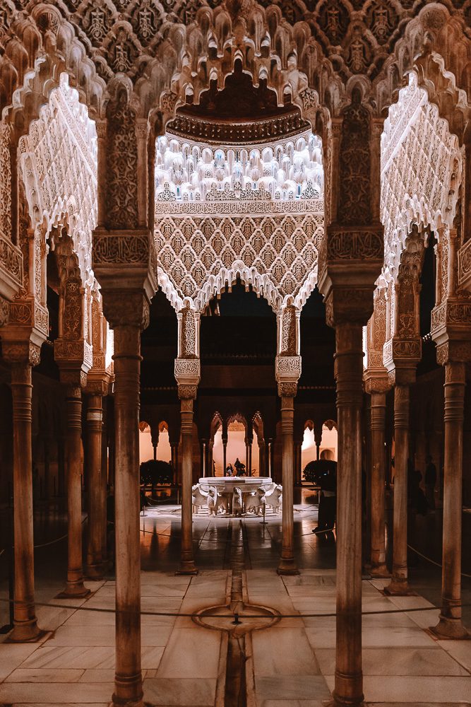 Granada weekend itinerary, Alhambra by night, carved arches by Dancing the Earth