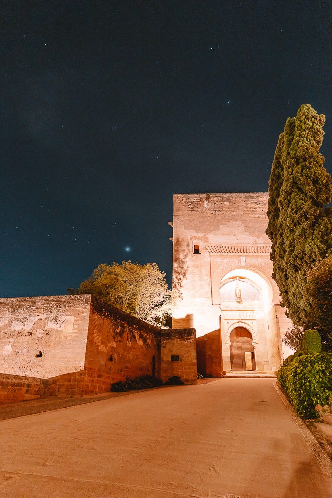 Granada weekend itinerary, entrance of Alhambra by night, by Dancing the Earth