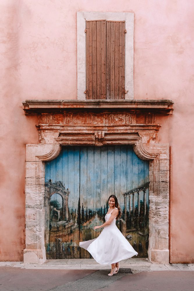 Provence villages, Roussillon, painted garage door, by Dancing the Earth