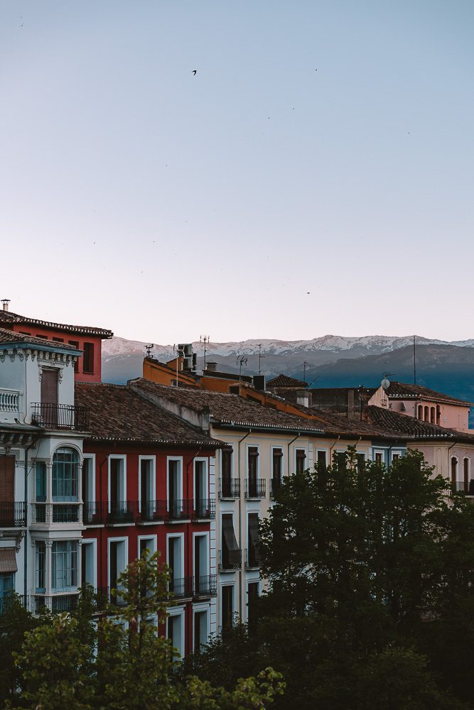 Granada Plaza de Rambla Sierra Nevada sunrise, by Dancing the Earth