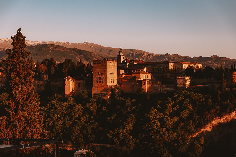 Granada weekend itinerary Alhambra from Mirador San Nicolas at sunset, by Dancing the Earth