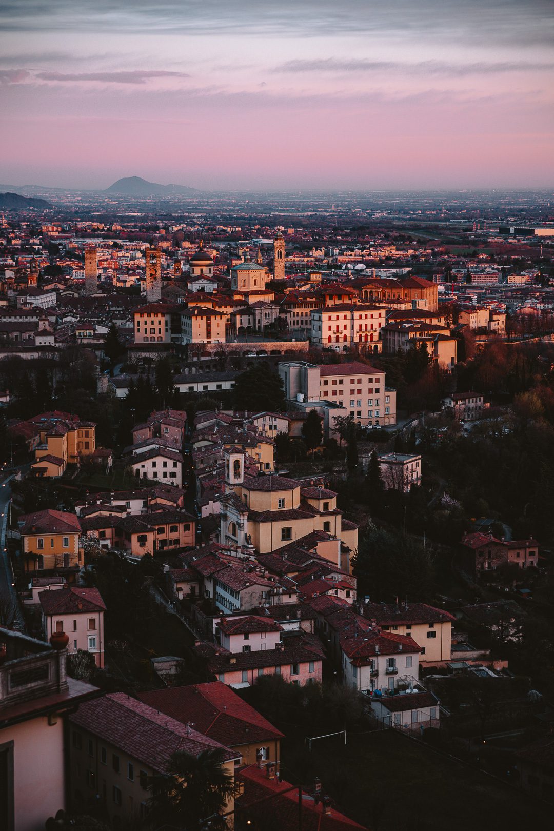 Bergamo view from San Vigilio at sunset, by Dancing the Earth